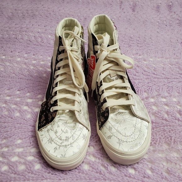 High Top Vans Floral Patchwork Style Sneakers Size 9 Boho Chic Classic - Picture 12 of 16